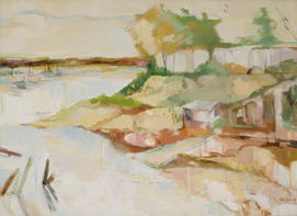 Original painting of harbor by Susan Goetz Zwirn
