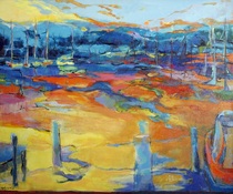 Acrylic painting, Three Mile Harbor, by Susan Goetz Zwirn